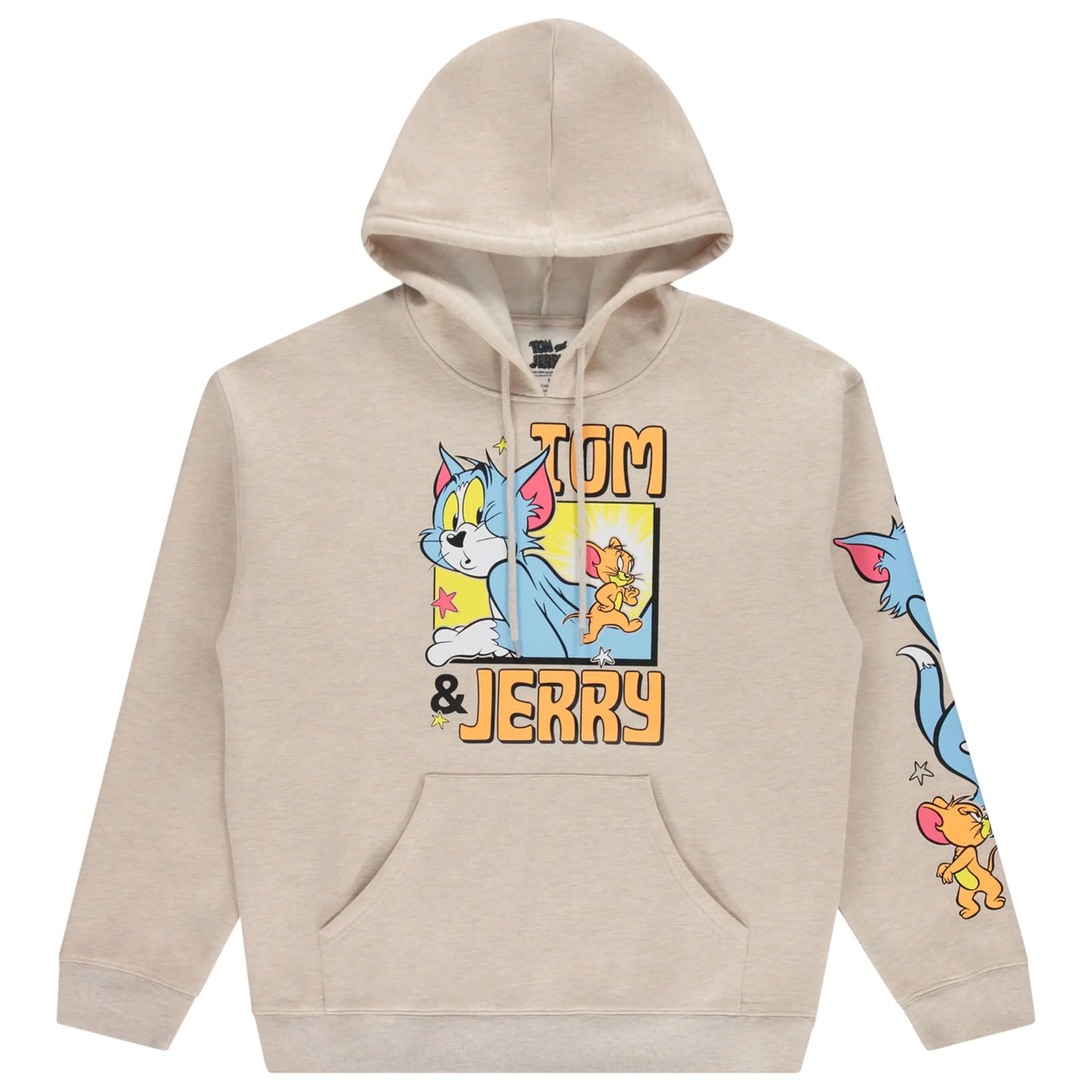 Tom and Jerry Mens Classic Hoodie Cat and Mouse Cotton Hoodie Sweatshirt (Oatmeal Large)