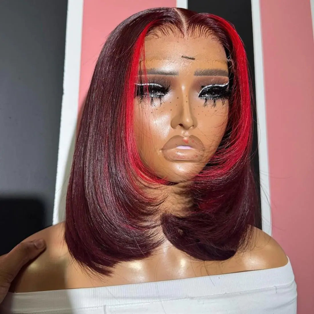 koinu Highlight Red 99J Bob Wig Human Hair 180 Density 13x4 Lace Front Wigs for Women Red Highlight Burgundy Transparent Lace Frontal Straight Short Bob Wig Human Hair Wigs Pre Plucked 14 Inch