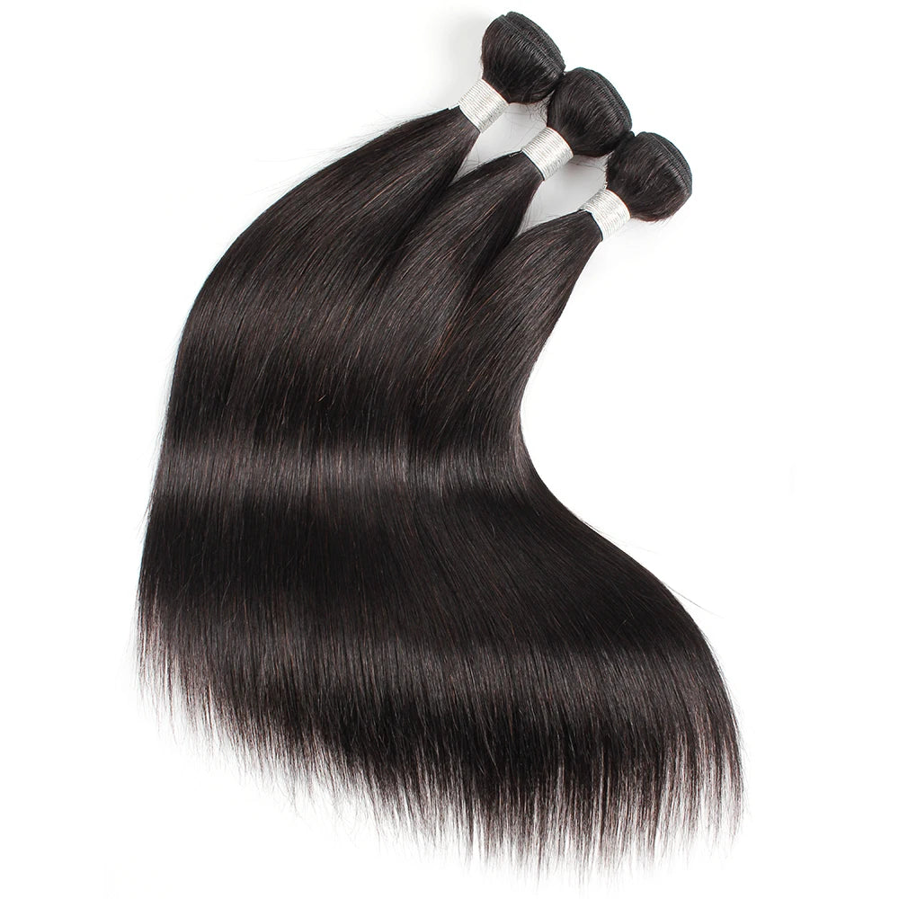 Indian Straight Human Hair Bundles With 13x4 Transparent Lace Wig Cap Double Weft Remy Hair Extension Wtih Frontal 95g/PC Almac