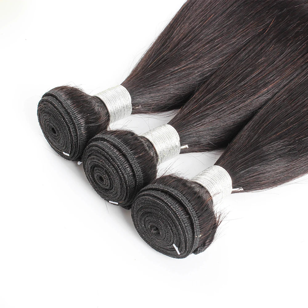 Indian Straight Human Hair Bundles With 13x4 Transparent Lace Wig Cap Double Weft Remy Hair Extension Wtih Frontal 95g/PC Almac