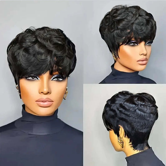 VRZ Short Curly Pixie Cut Wig Human Hair Short Wigs for Black Women pixie cut wigs human hair Short Human Hair Pixie Cut Glueless Wig Short Wigs Natural Curly Color 1B