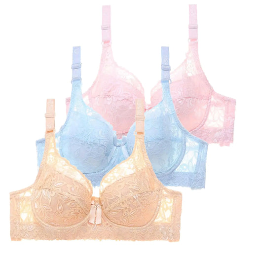 Generic Padded Lace Bralettes for Women Lace Bras for Women Underwire Plus Size Lace Bralettes for Women 4x-5x Lace Bras for Women 3 Pack Bras for Women All Day Comfort Bra (40) 40D 01-blue