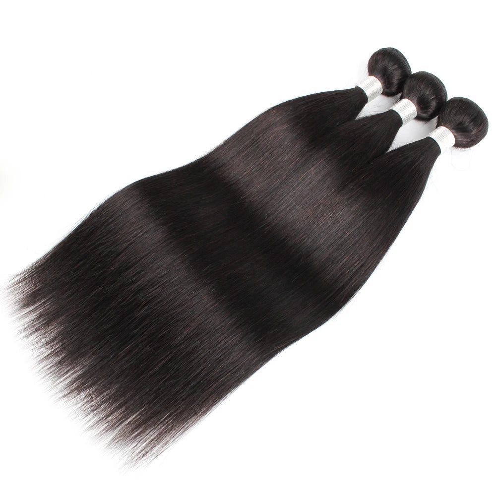 Indian Straight Human Hair Bundles With 13x4 Transparent Lace Wig Cap Double Weft Remy Hair Extension Wtih Frontal 95g/PC Almac
