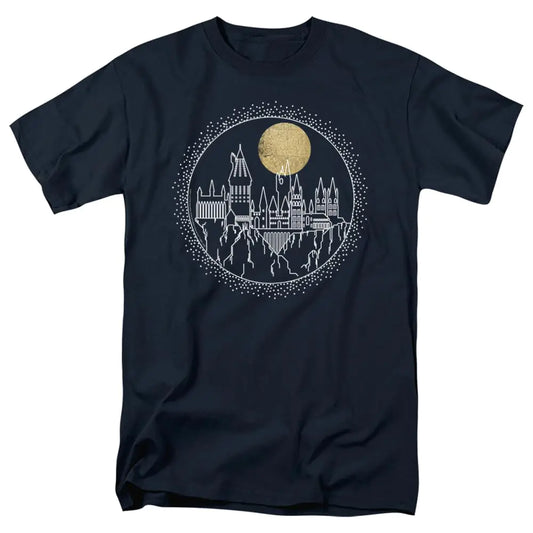 Harry Potter Hogwarts Full Moon Line Art Shirts for Men Short Sleeve T Shirt Officially Licensed (2X-Large) Navy