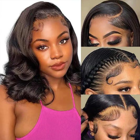 Bob Wig Human Hair 13x4 Body Wave lace Frontal Wigs 180% Density Hd Lace Front Wig Human Hair Pre Plucked Glueless Wigs for Black Women Natural color 16 Inch