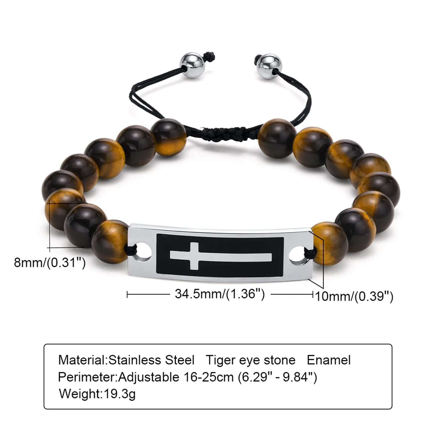 Curved Cross Beaded Bracelet with Black Agate & Tiger Eye