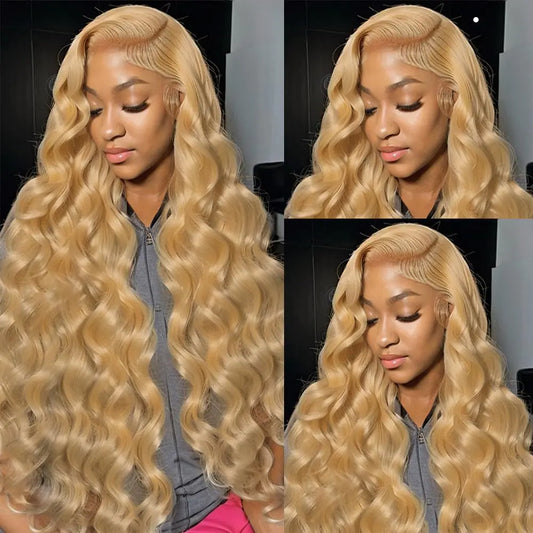 Saxio Honey Blonde Wig Human Hair 200 Density Honey Blonde HD Lace Front Wig Human Hair Pre Plucked 13x4 Body Wave Human Hair Lace Frontal Wig Colored 27# Wigs Human Hair 34 Inch