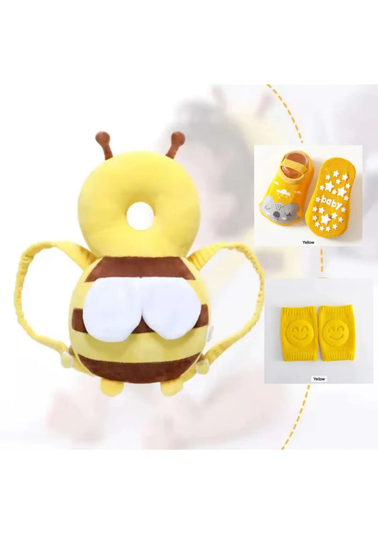 Baby Head Protector Baby Head Protector Backpack Baby Backpack Head Protection Head Protection Backpack Baby Walker Head Protector Baby Backpack with Baby Knee Pads and Socks (Bee)