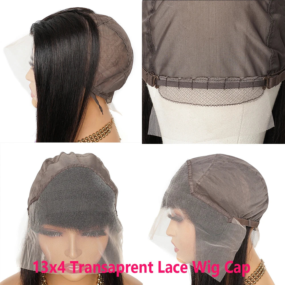 Indian Straight Human Hair Bundles With 13x4 Transparent Lace Wig Cap Double Weft Remy Hair Extension Wtih Frontal 95g/PC Almac