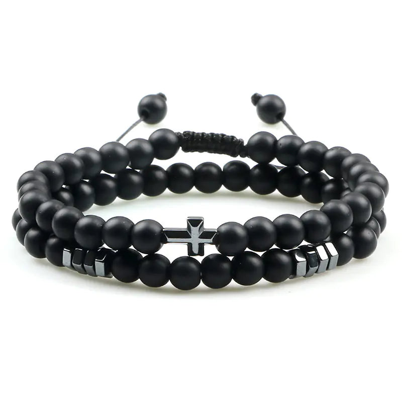 Tiger Eye Stone Beaded Bracelet with Cross Pendant