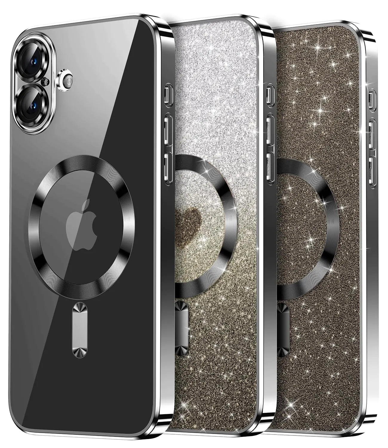 Waldeng for iPhone 16 Plus Case with 1X Screen Protector [Seamless Work with Magsafe] [Interchangeable Glitter Card] with Integrated Lens Protection Stylish Women Case for iPhone 16 Plus Black
