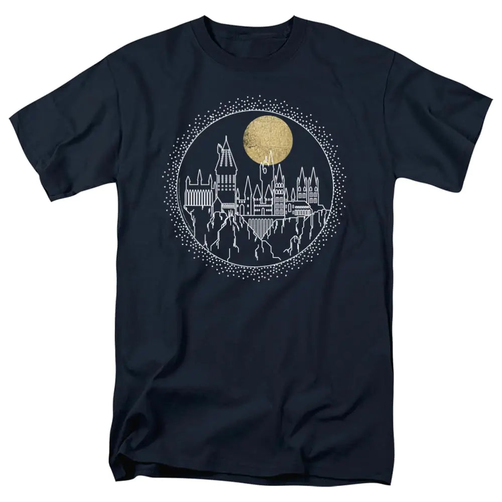 Harry Potter Hogwarts Full Moon Line Art Shirts for Men Short Sleeve T Shirt Officially Licensed (2X-Large) Navy