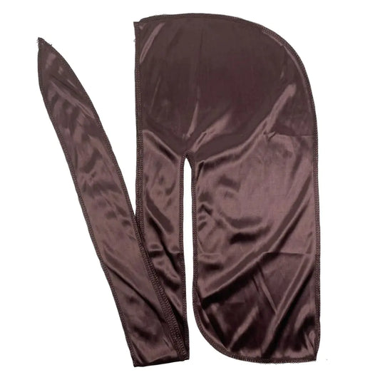 RAGBYB Men Silk Durag Long Straps Bandanas for Men Headwear Waves Cap (Brown)