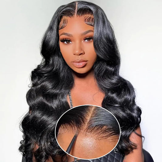 Daveila Body Wave Glueless Wig Human Hair Pre Plucked Pre Cut Glueless Lace Front Wig Ready to Wear 6x4 Body Wave Closure Wig Human Hair with Natural Hairline 180% Density 20 Inch Bleached Knots